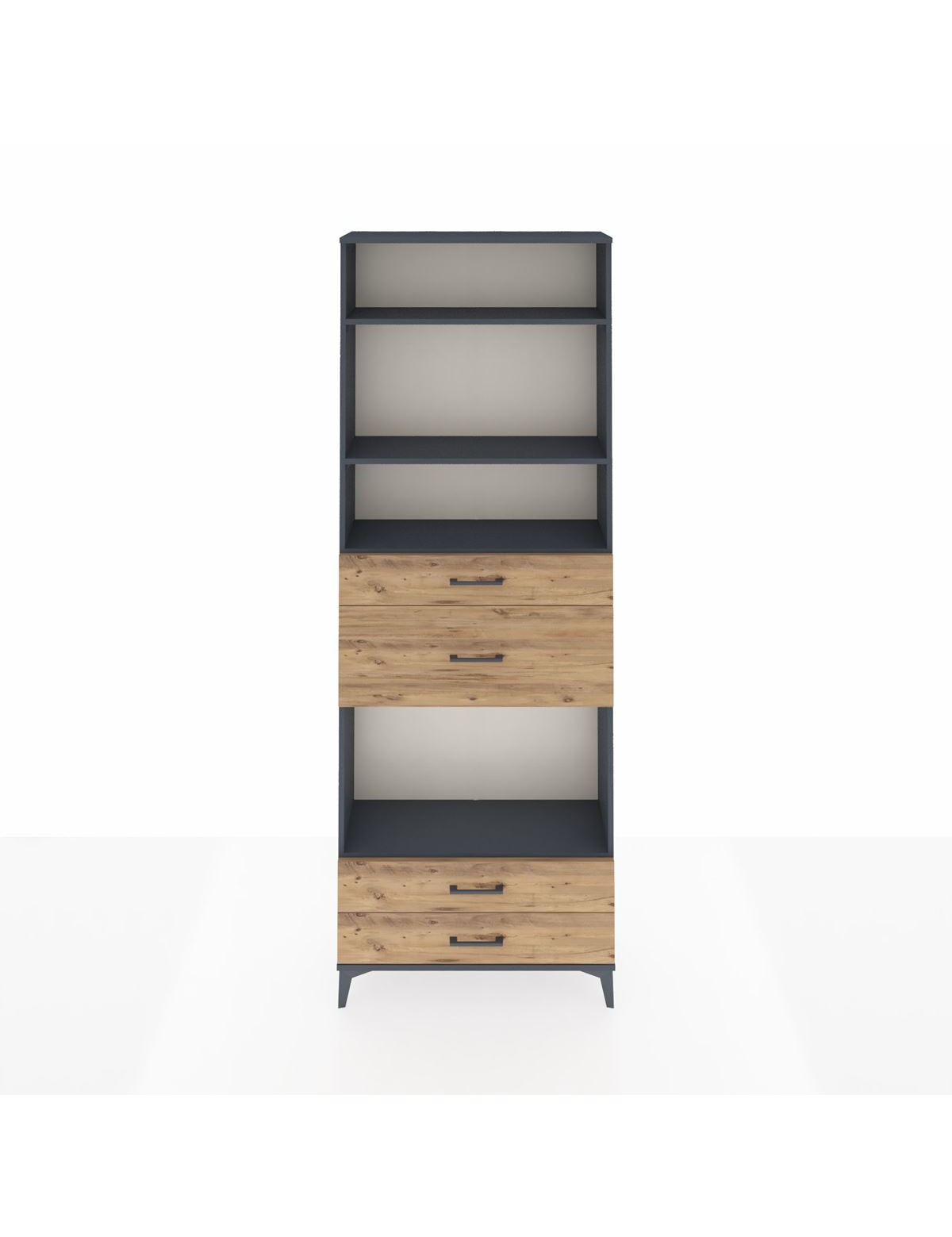 Arges Dolap 4 Raflı 4 Çekmeceli 88x30x243 Antrasit-Çam