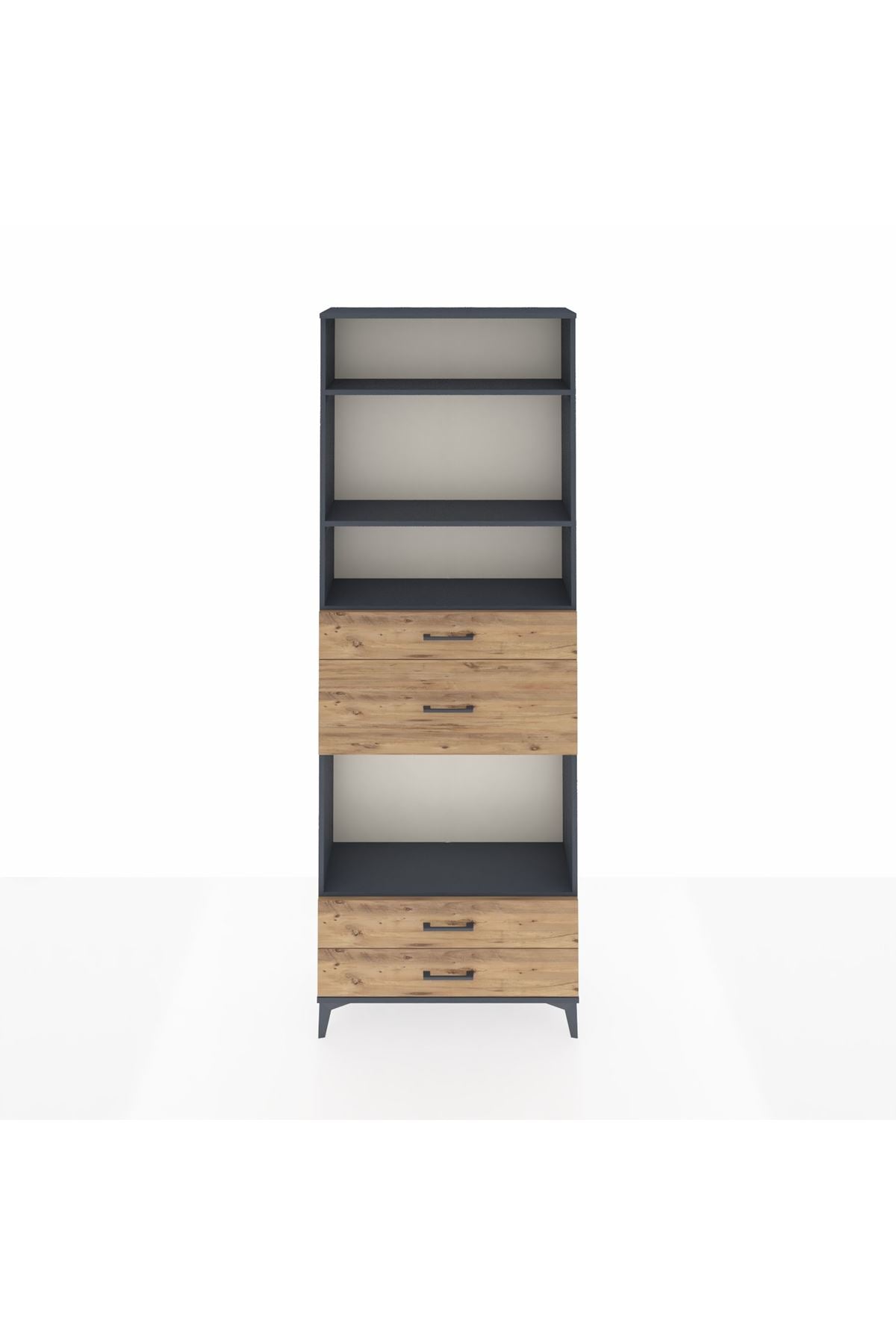 Arges Dolap 4 Raflı 4 Çekmeceli 88x30x243 Antrasit-Çam