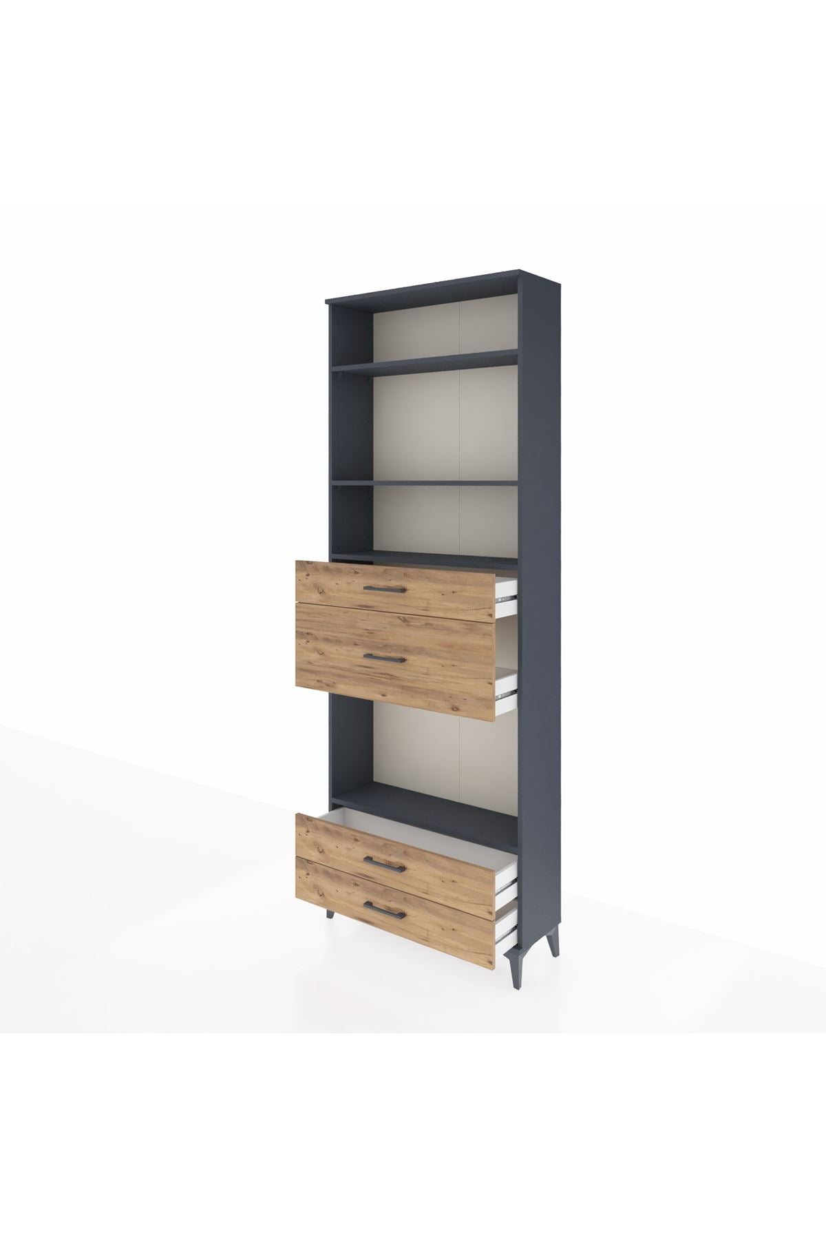 Arges Dolap 4 Raflı 4 Çekmeceli 88x30x243 Antrasit-Çam