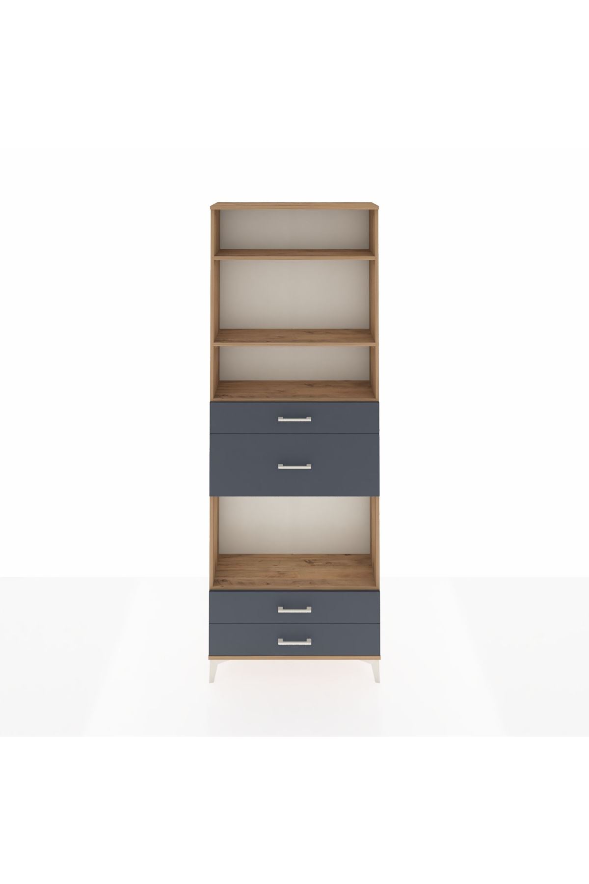 Arges Dolap 4 Raflı 4 Çekmeceli 88x30x243 Çam-Antrasit