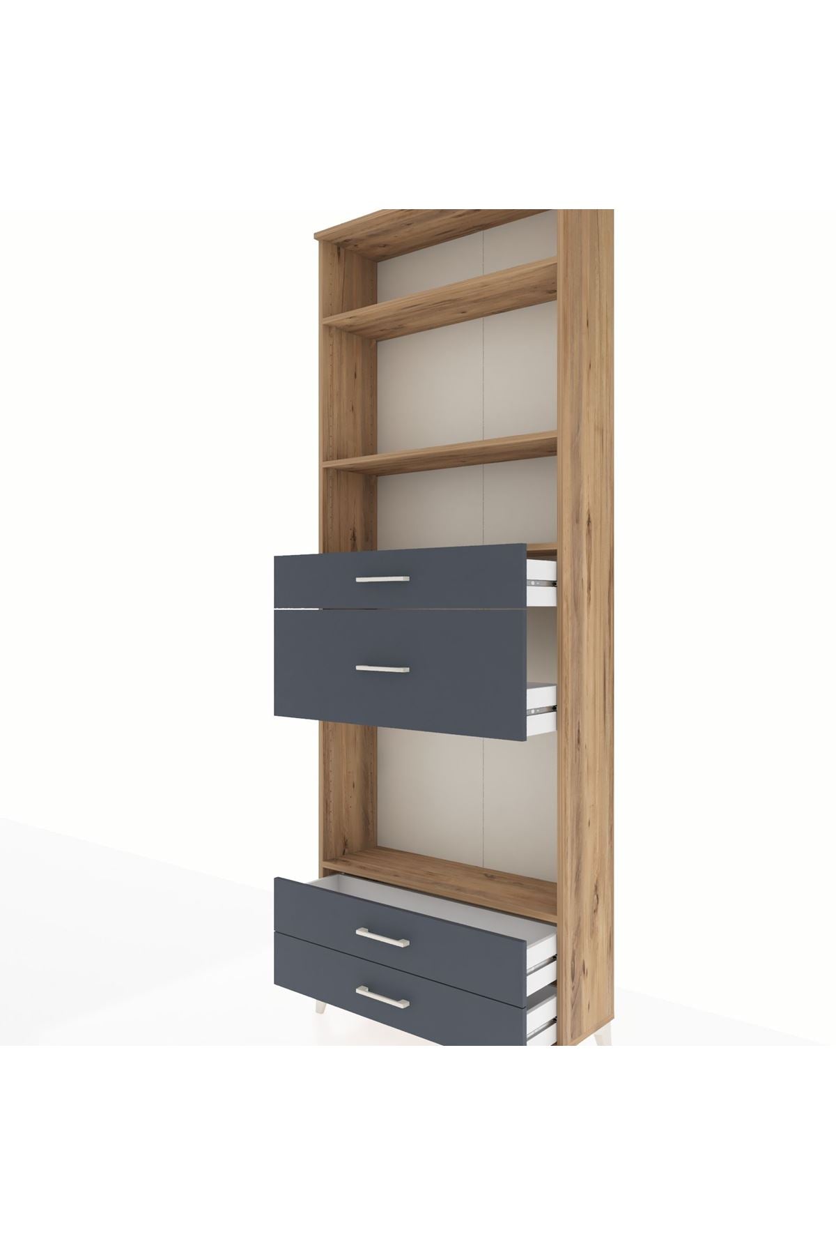 Arges Dolap 4 Raflı 4 Çekmeceli 88x30x243 Çam-Antrasit