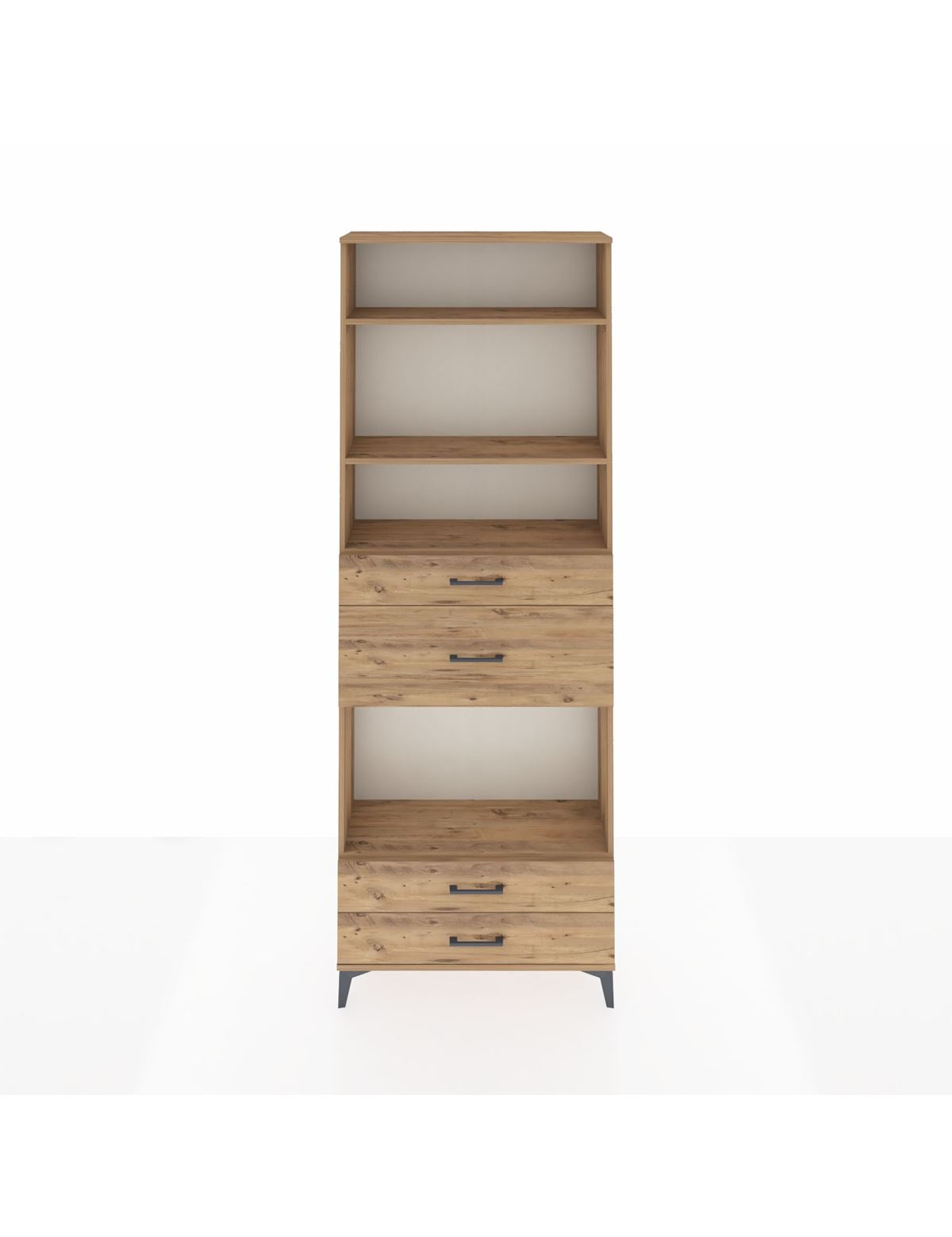 Arges Dolap 4 Raflı 4 Çekmeceli 88x30x243 Çam-Çam