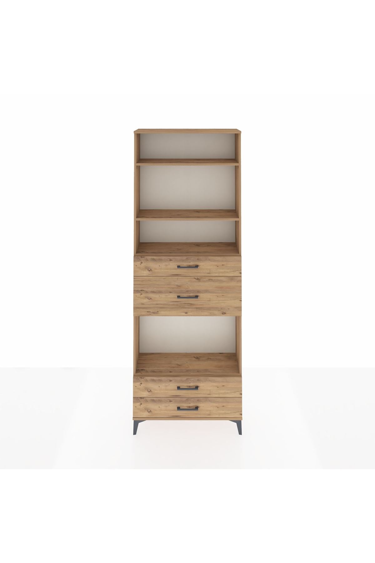 Arges Dolap 4 Raflı 4 Çekmeceli 88x30x243 Çam-Çam