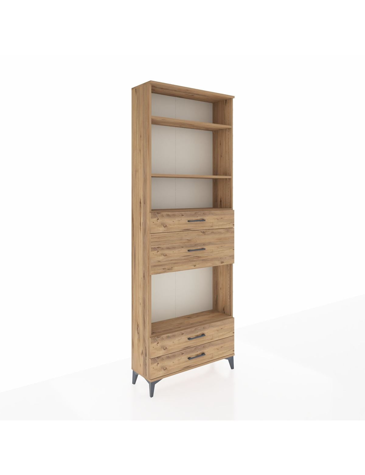 Arges Dolap 4 Raflı 4 Çekmeceli 88x30x243 Çam-Çam