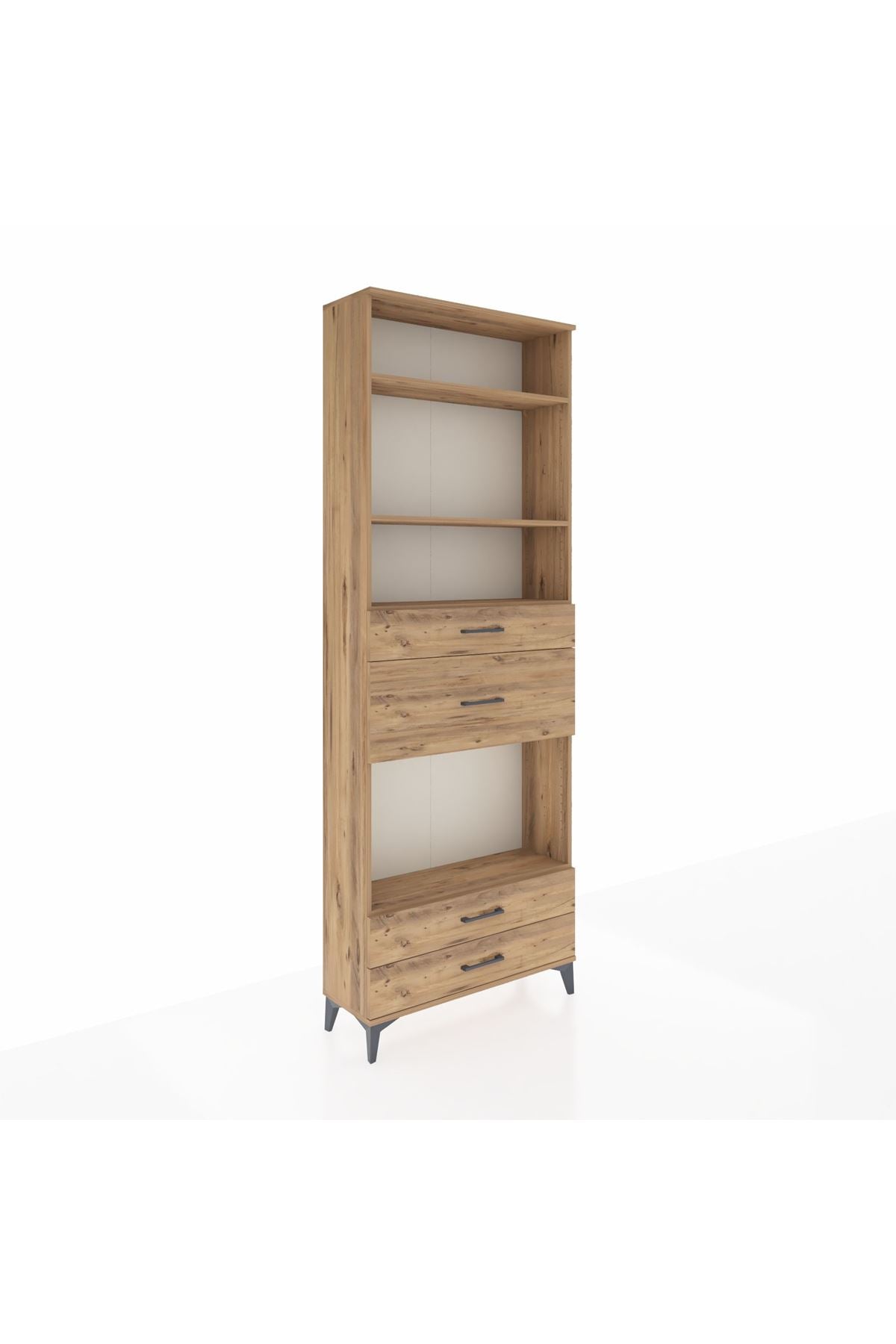 Arges Dolap 4 Raflı 4 Çekmeceli 88x30x243 Çam-Çam