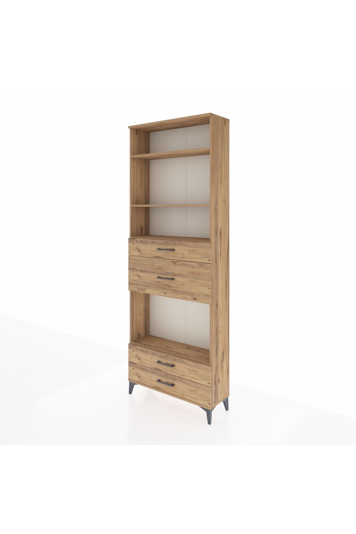 Arges Dolap 4 Raflı 4 Çekmeceli 88x30x243 Çam-Çam