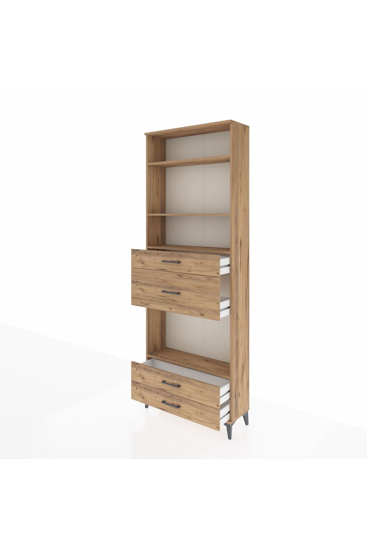 Arges Dolap 4 Raflı 4 Çekmeceli 88x30x243 Çam-Çam