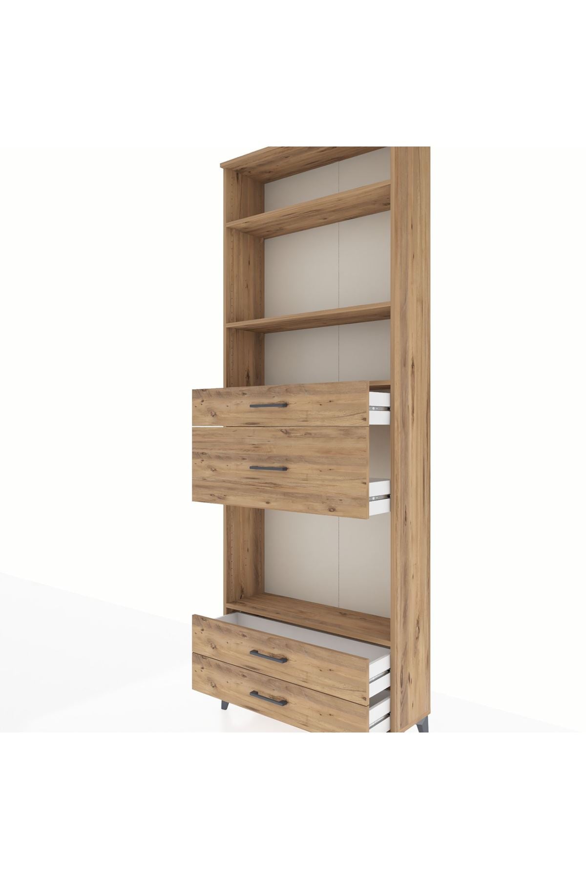 Arges Dolap 4 Raflı 4 Çekmeceli 88x30x243 Çam-Çam