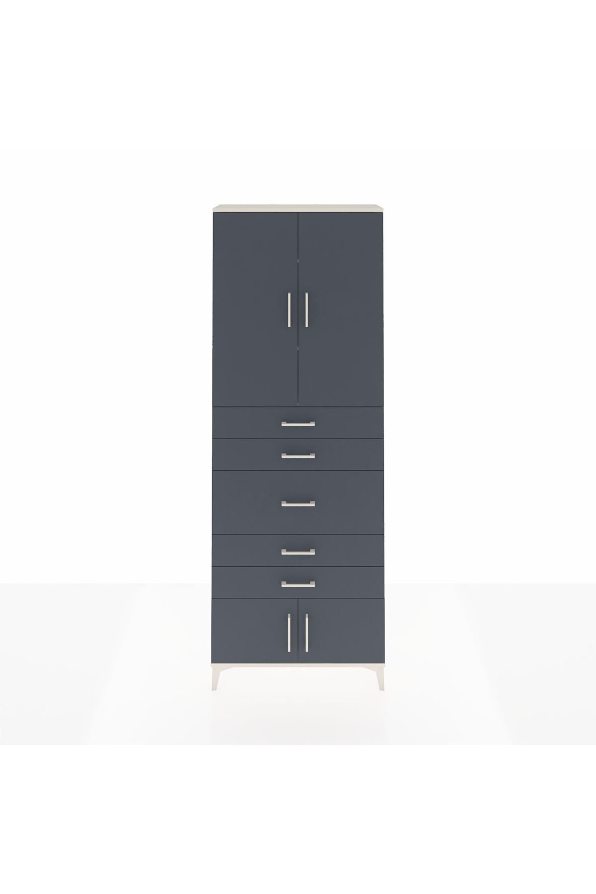 Arges Dolap 3 Raflı 5 Çekmeceli 4 Kapaklı 88x30x243 Aytaşı-Antrasit