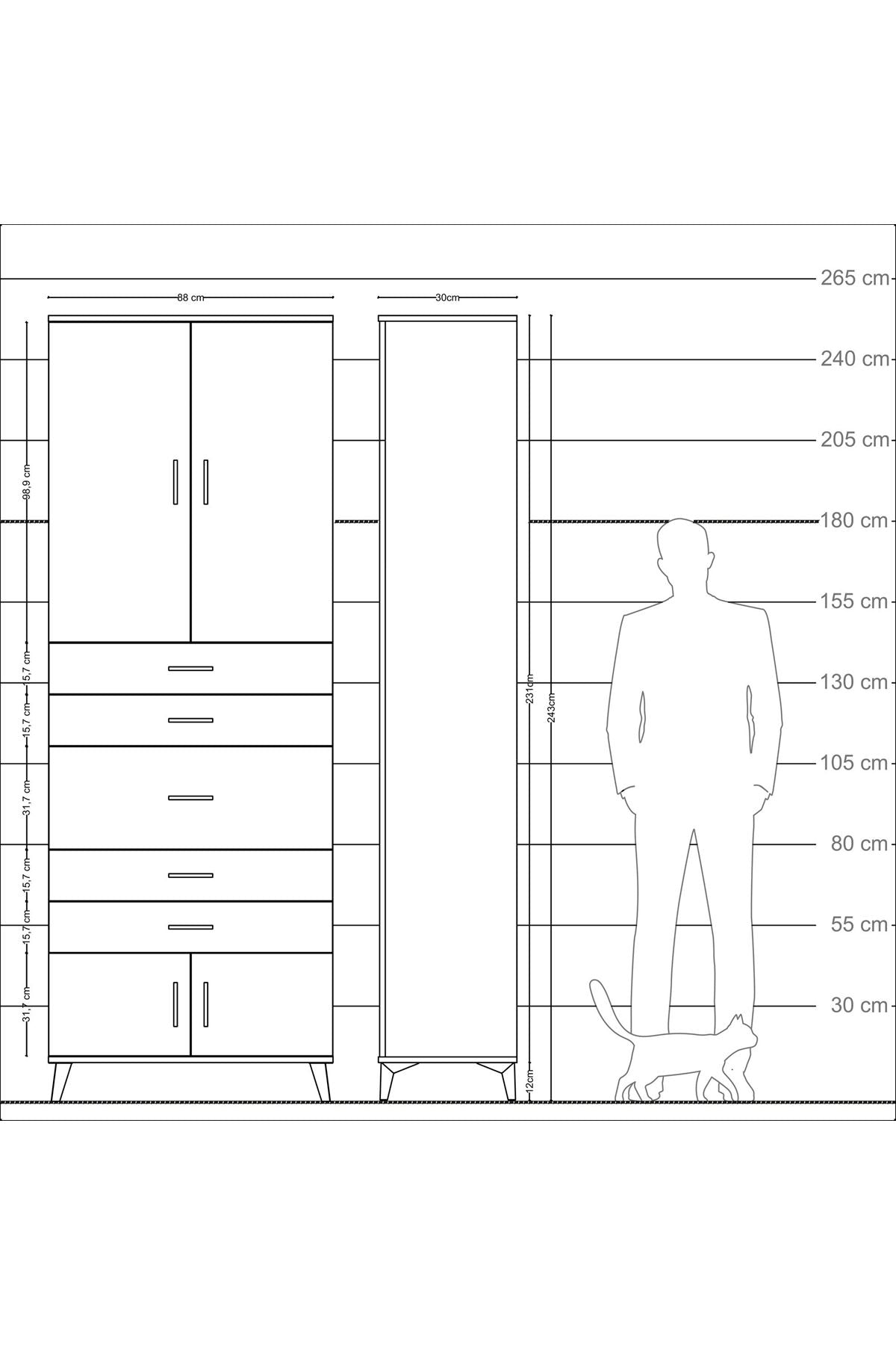 Arges Dolap 3 Raflı 5 Çekmeceli 4 Kapaklı 88x30x243 Aytaşı-Antrasit