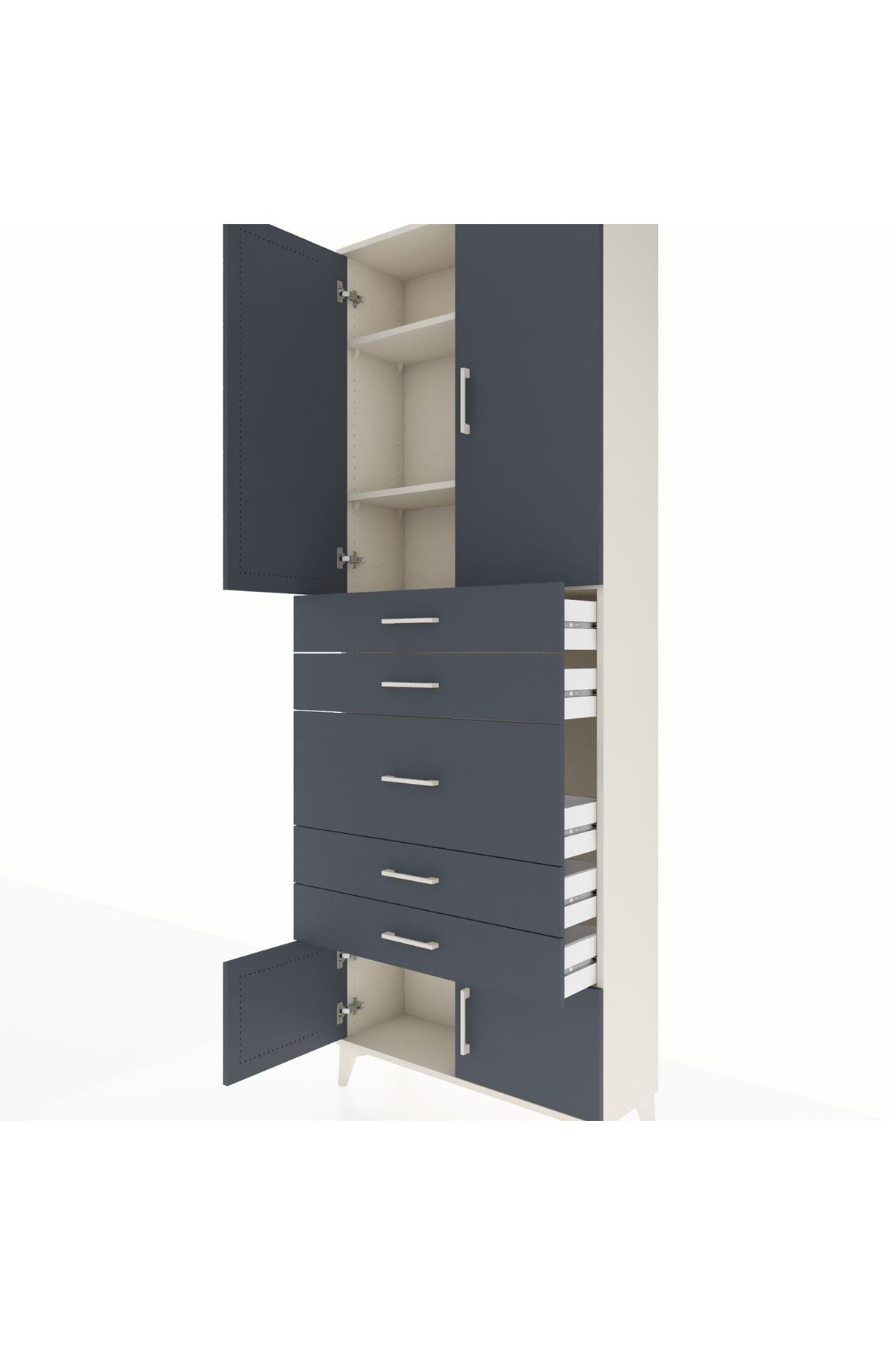 Arges Dolap 3 Raflı 5 Çekmeceli 4 Kapaklı 88x30x243 Aytaşı-Antrasit