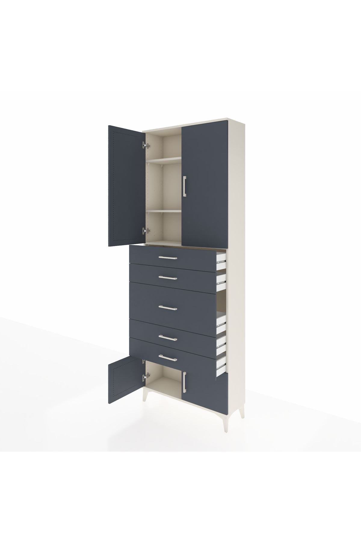 Arges Dolap 3 Raflı 5 Çekmeceli 4 Kapaklı 88x30x243 Aytaşı-Antrasit