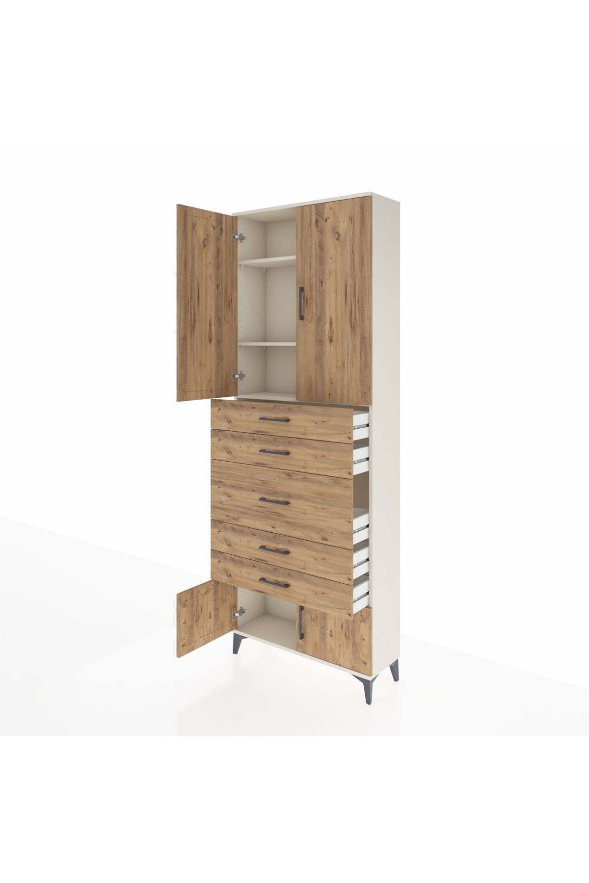 Arges Dolap 3 Raflı 5 Çekmeceli 4 Kapaklı 88x30x243 Aytaşı-Çam