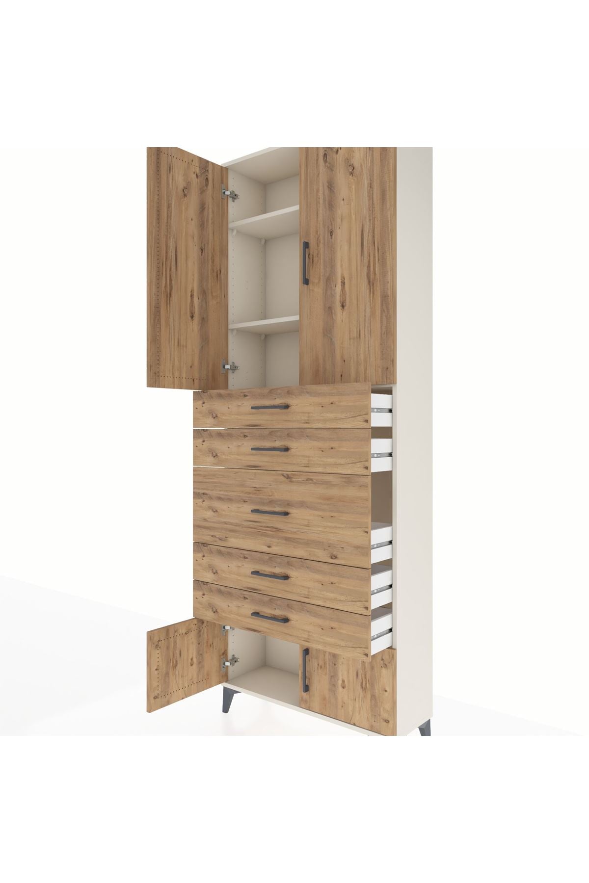 Arges Dolap 3 Raflı 5 Çekmeceli 4 Kapaklı 88x30x243 Aytaşı-Çam