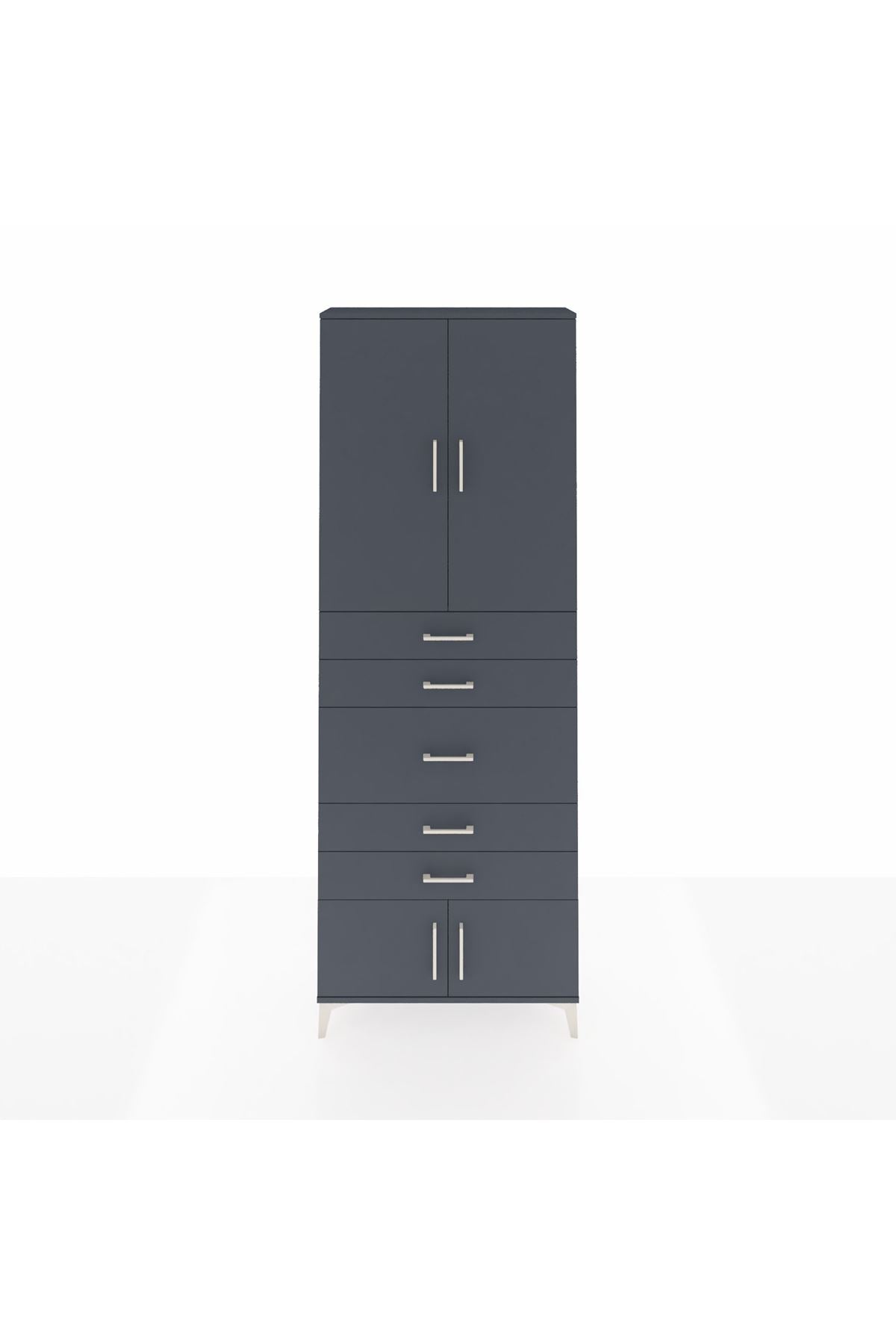 Arges Dolap 3 Raflı 5 Çekmeceli 4 Kapaklı 88x30x243 Antrasit-Antrasit