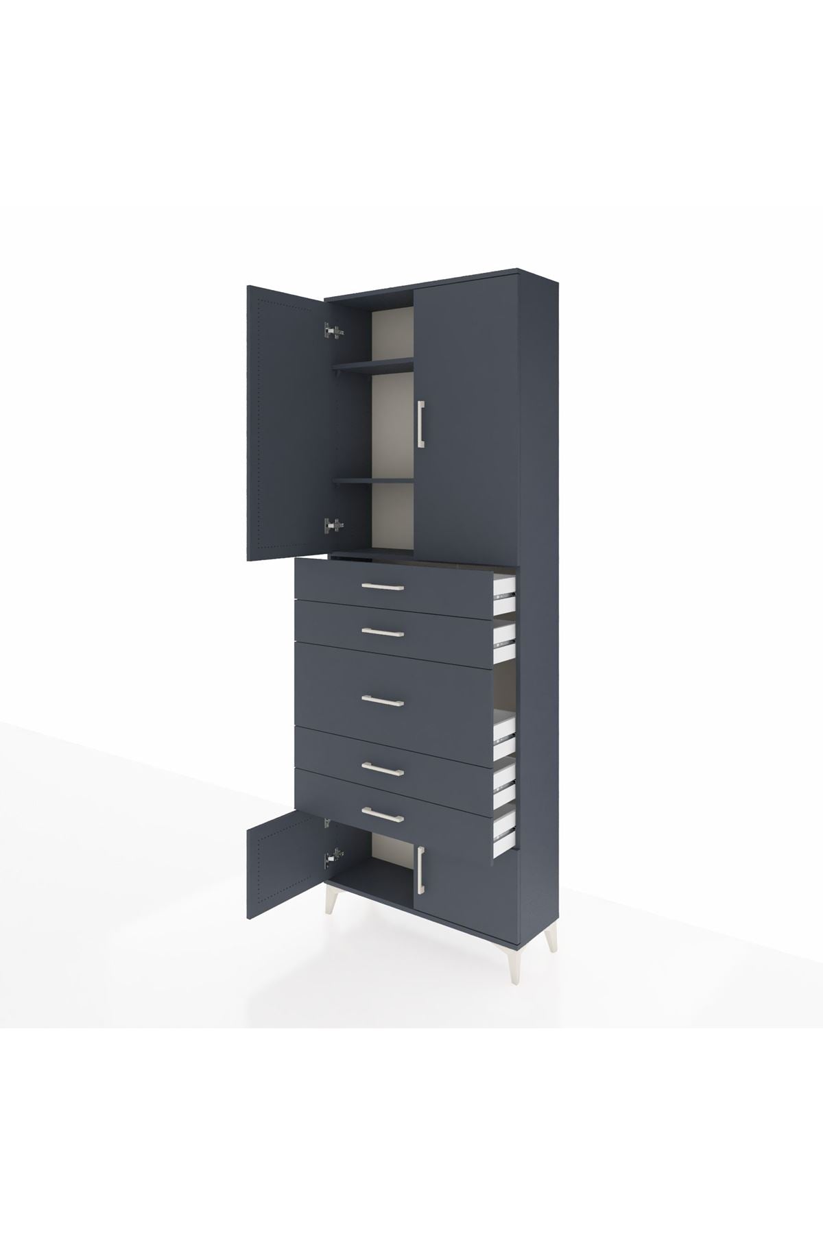 Arges Dolap 3 Raflı 5 Çekmeceli 4 Kapaklı 88x30x243 Antrasit-Antrasit