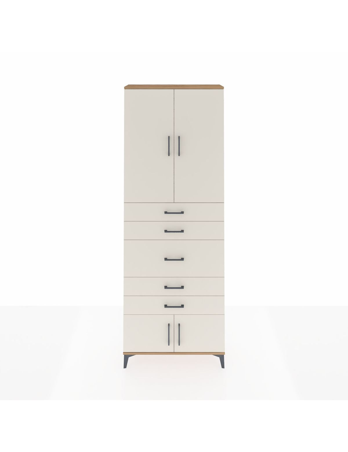 Arges Dolap 3 Raflı 5 Çekmeceli 4 Kapaklı 88x30x243 Çam-Aytaşı