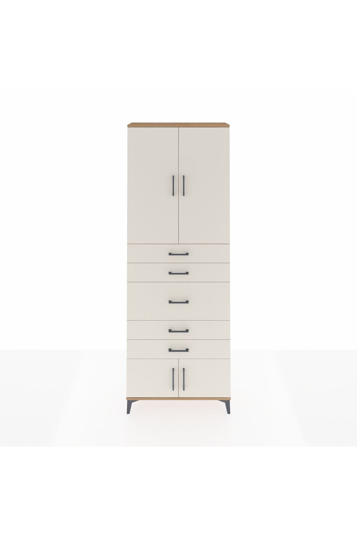 Arges Dolap 3 Raflı 5 Çekmeceli 4 Kapaklı 88x30x243 Çam-Aytaşı