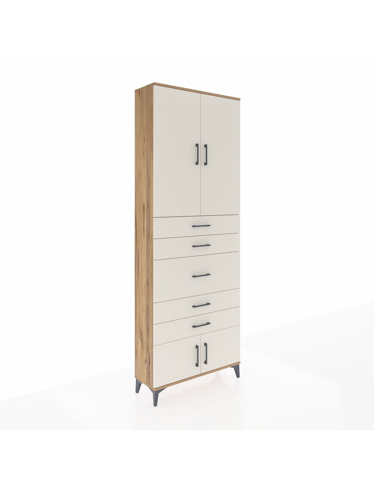 Arges Dolap 3 Raflı 5 Çekmeceli 4 Kapaklı 88x30x243 Çam-Aytaşı