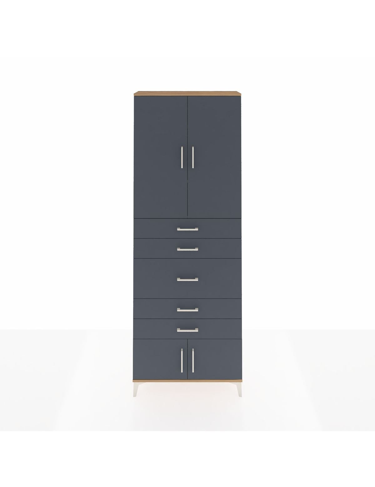 Arges Dolap 3 Raflı 5 Çekmeceli 4 Kapaklı 88x30x243 Çam-Antrasit