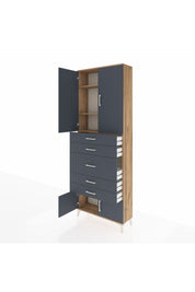 Arges Dolap 3 Raflı 5 Çekmeceli 4 Kapaklı 88x30x243 Çam-Antrasit