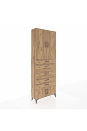 Arges Dolap 3 Raflı 5 Çekmeceli 4 Kapaklı 88x30x243 Çam-Çam