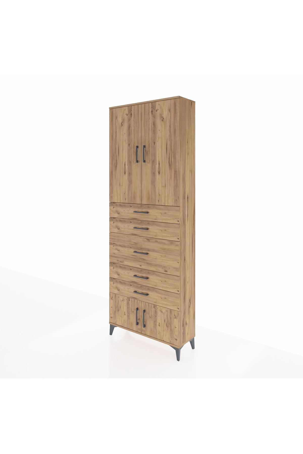 Arges Dolap 3 Raflı 5 Çekmeceli 4 Kapaklı 88x30x243 Çam-Çam