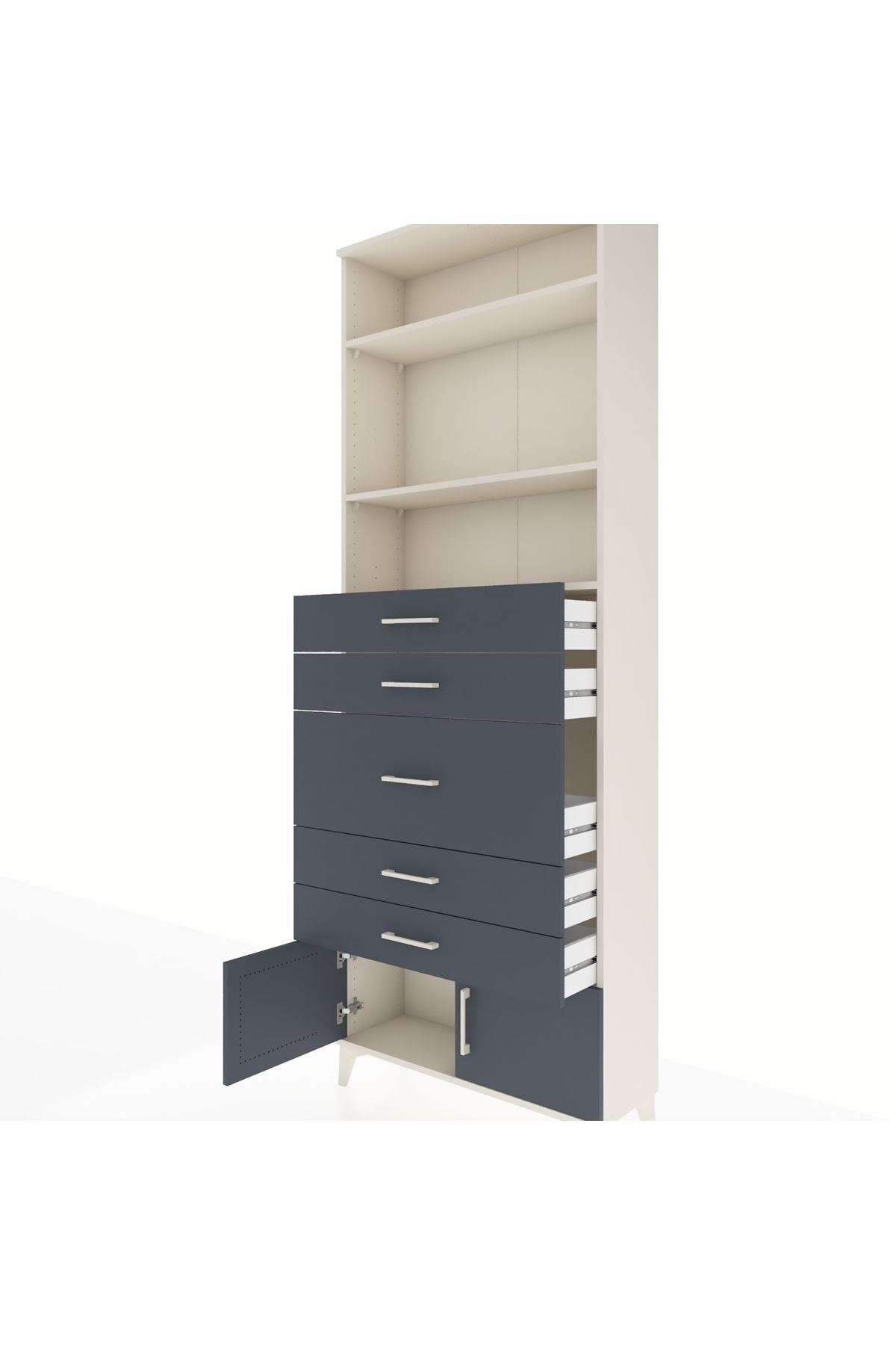 Arges Dolap 3 Raflı 5 Çekmeceli 2 Kapaklı 88x30x243 Aytaşı-Antrasit