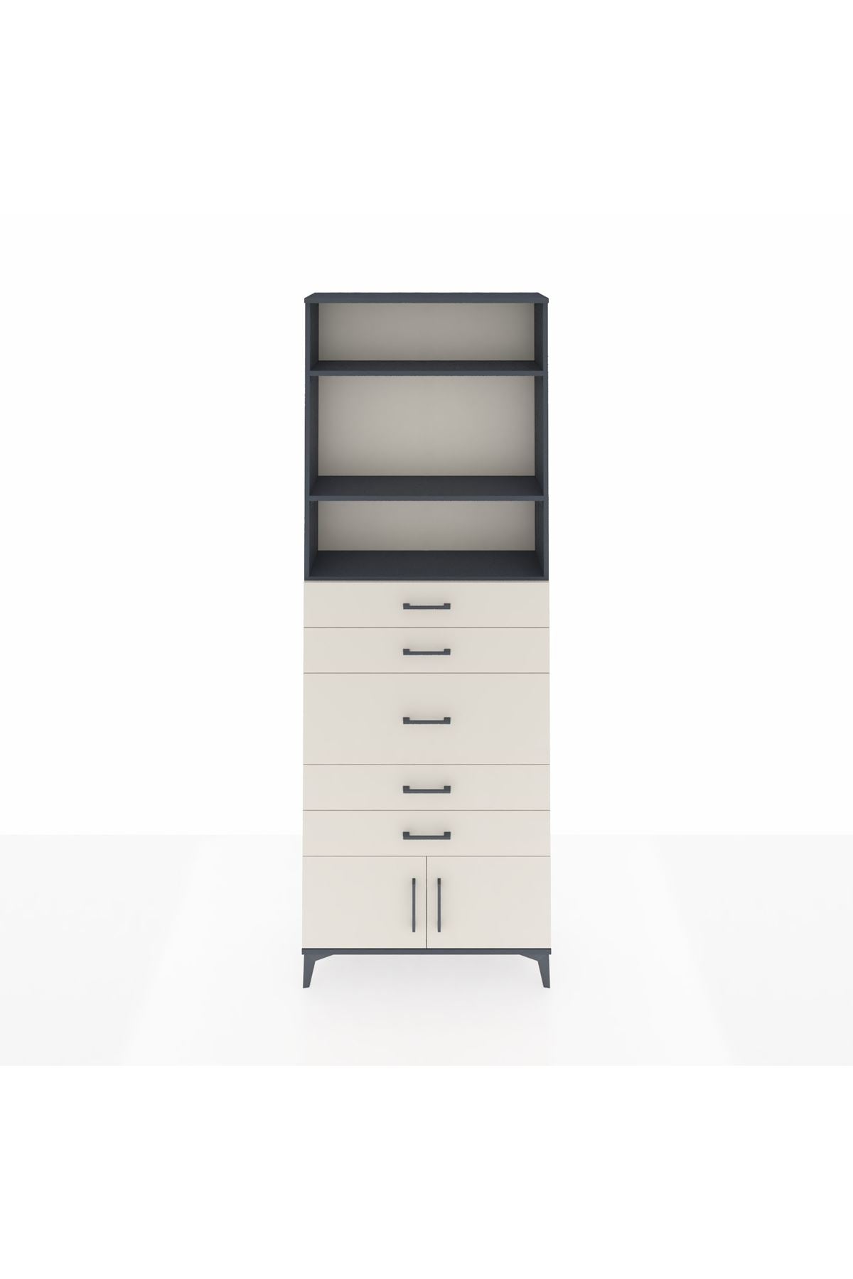 Arges Dolap 3 Raflı 5 Çekmeceli 2 Kapaklı 88x30x243 Antrasit-Aytaşı