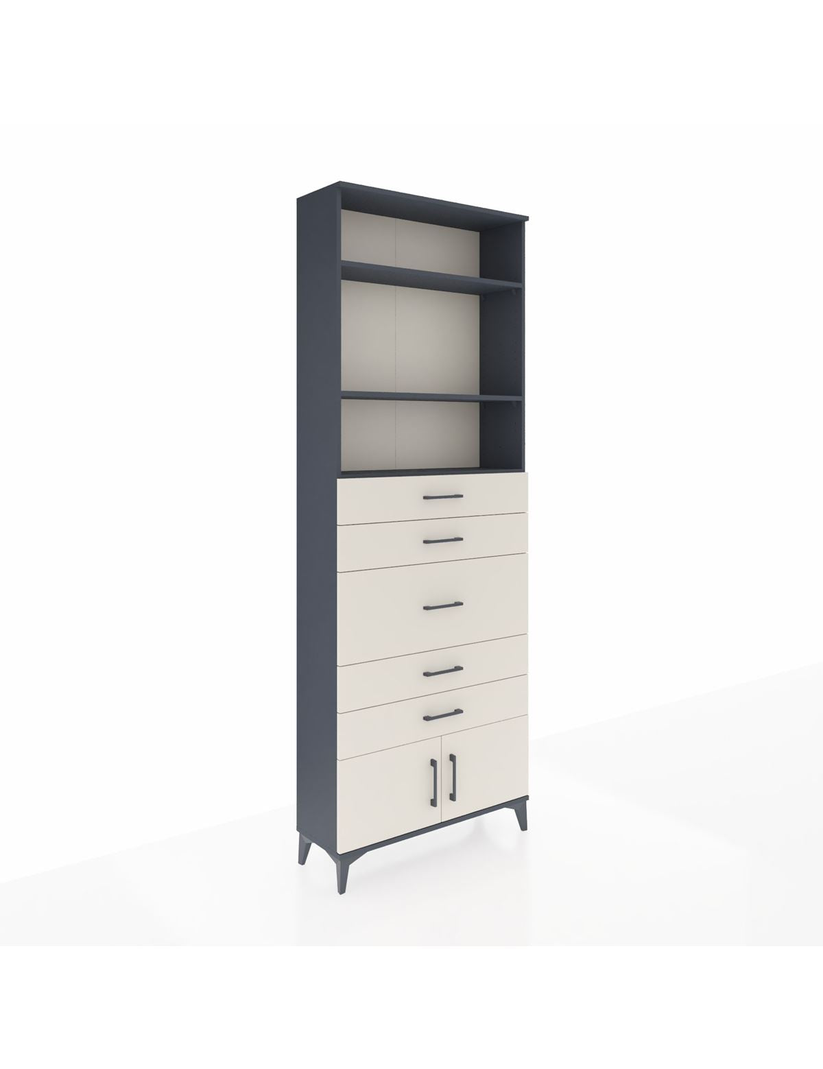 Arges Dolap 3 Raflı 5 Çekmeceli 2 Kapaklı 88x30x243 Antrasit-Aytaşı