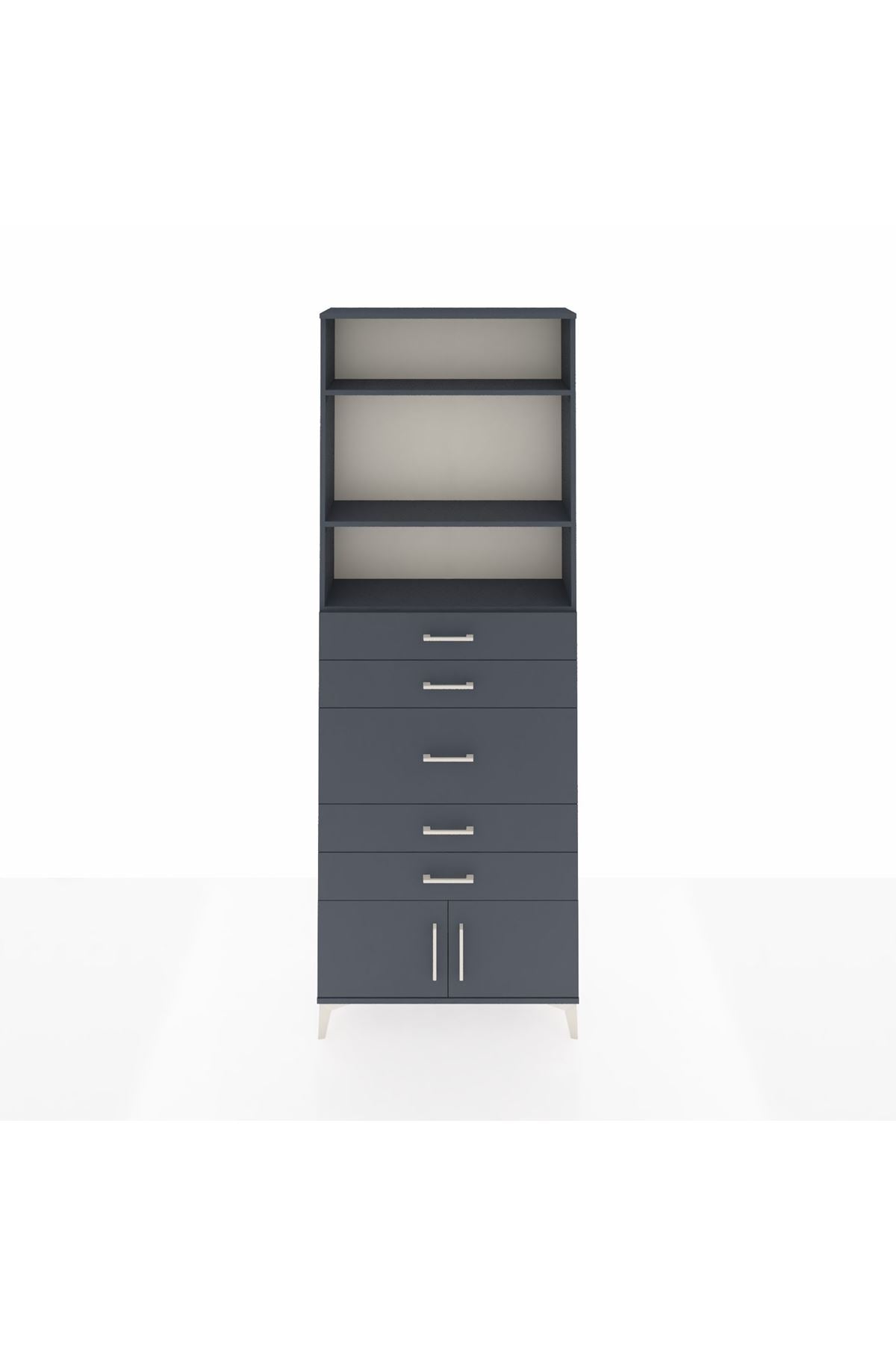 Arges Dolap 3 Raflı 5 Çekmeceli 2 Kapaklı 88x30x243 Antrasit-Antrasit