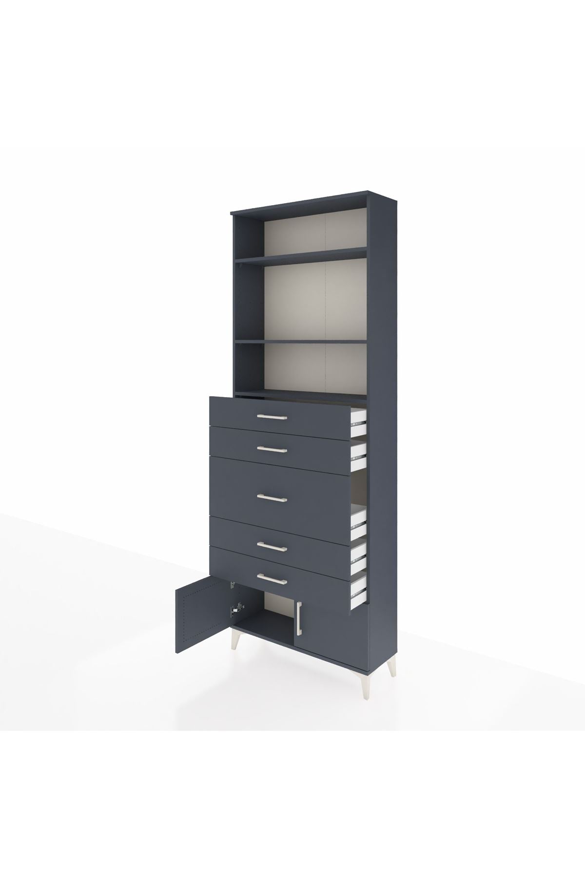 Arges Dolap 3 Raflı 5 Çekmeceli 2 Kapaklı 88x30x243 Antrasit-Antrasit