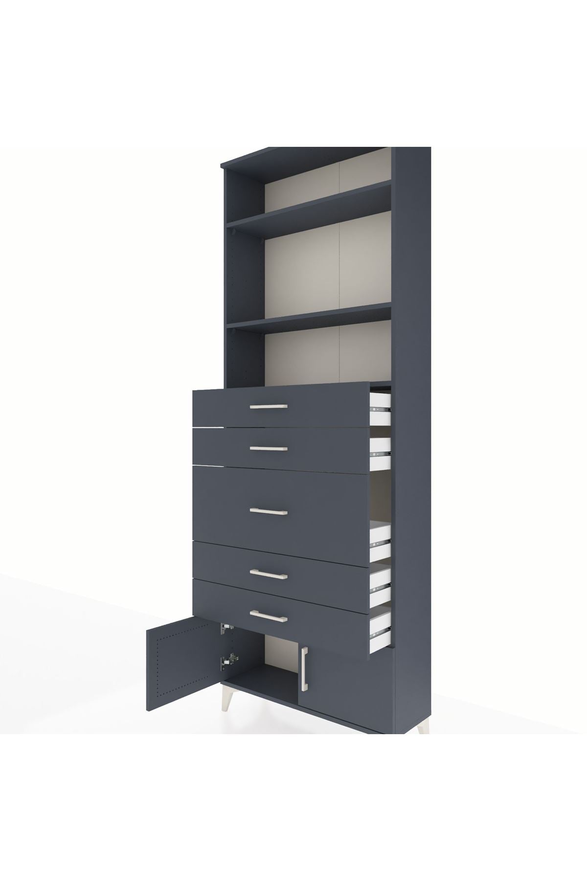 Arges Dolap 3 Raflı 5 Çekmeceli 2 Kapaklı 88x30x243 Antrasit-Antrasit