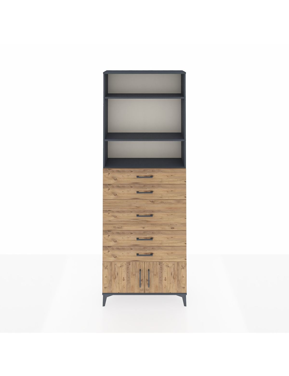 Arges Dolap 3 Raflı 5 Çekmeceli 2 Kapaklı 88x30x243 Antrasit-Çam