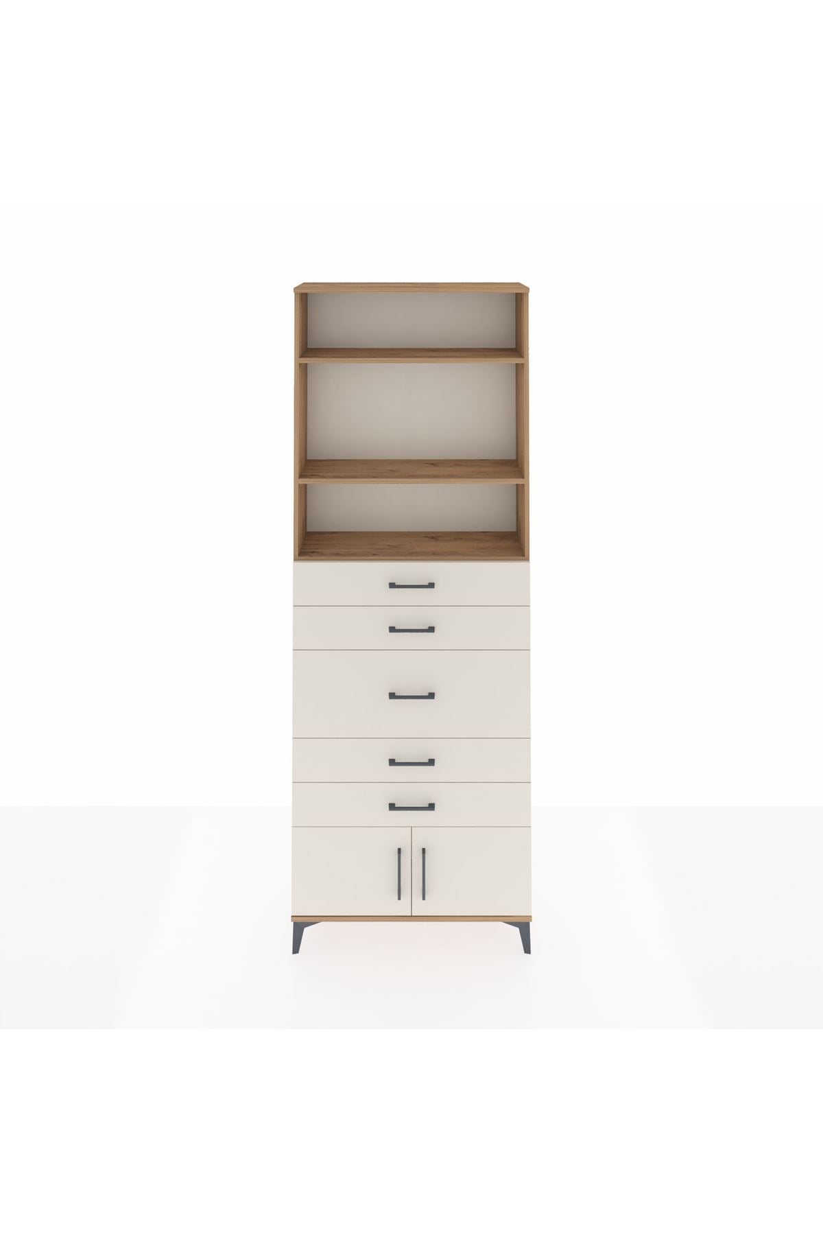 Arges Dolap 3 Raflı 5 Çekmeceli 2 Kapaklı 88x30x243 Çam-Aytaşı