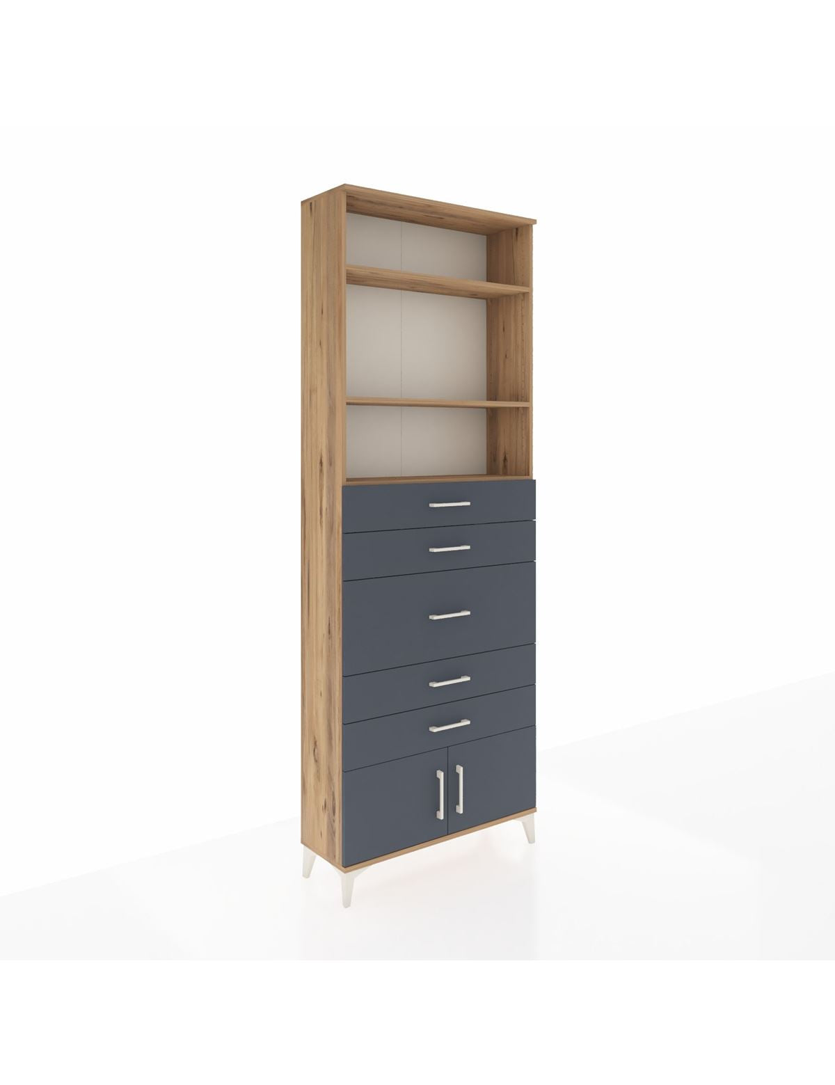 Arges Dolap 3 Raflı 5 Çekmeceli 2 Kapaklı 88x30x243 Çam-Antrasit