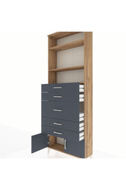 Arges Dolap 3 Raflı 5 Çekmeceli 2 Kapaklı 88x30x243 Çam-Antrasit