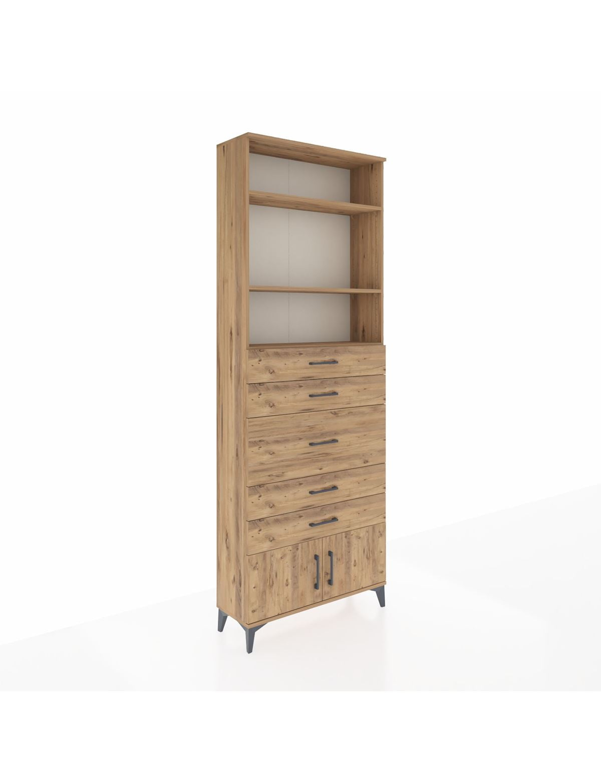 Arges Dolap 3 Raflı 5 Çekmeceli 2 Kapaklı 88x30x243 Çam-Çam