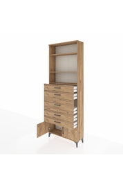 Arges Dolap 3 Raflı 5 Çekmeceli 2 Kapaklı 88x30x243 Çam-Çam