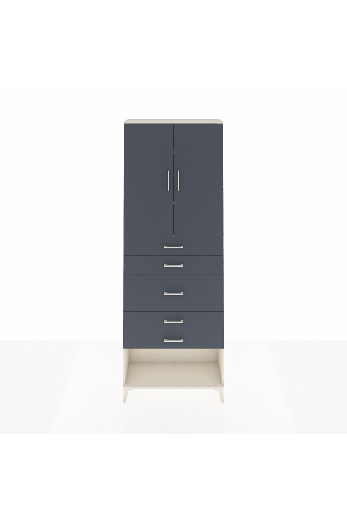 Arges Dolap 3 Raflı 5 Çekmeceli 2 Kapaklı 88x30x243 Aytaşı-Antrasit