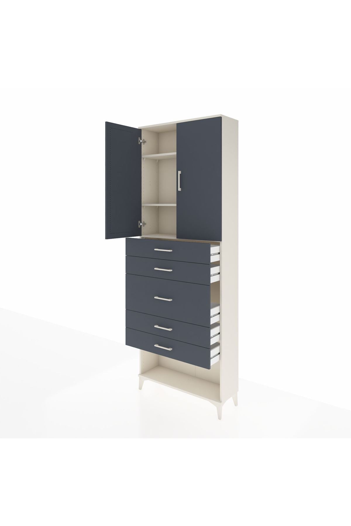 Arges Dolap 3 Raflı 5 Çekmeceli 2 Kapaklı 88x30x243 Aytaşı-Antrasit