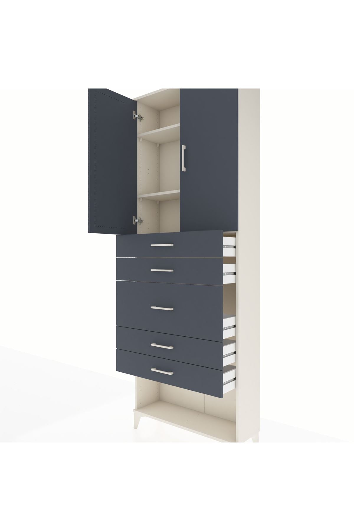 Arges Dolap 3 Raflı 5 Çekmeceli 2 Kapaklı 88x30x243 Aytaşı-Antrasit