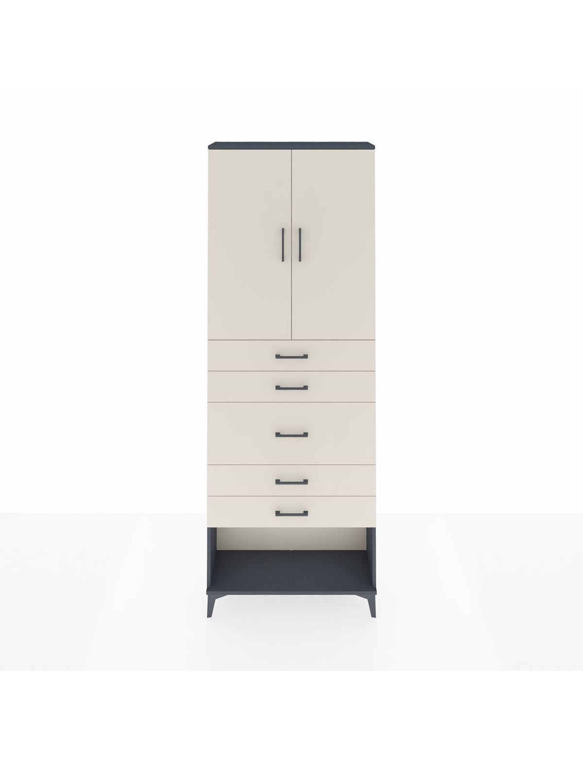 Arges Dolap 3 Raflı 5 Çekmeceli 2 Kapaklı 88x30x243 Antrasit-Aytaşı