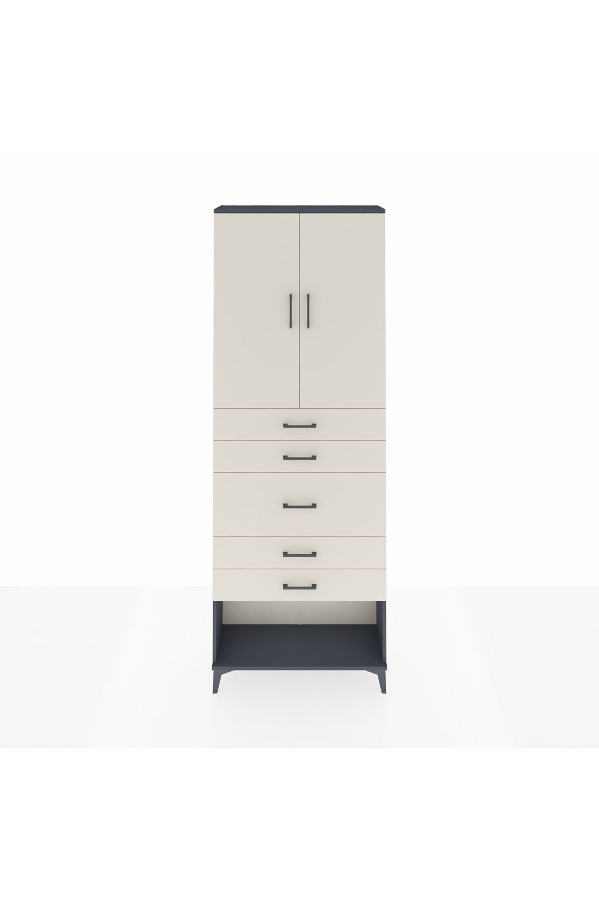 Arges Dolap 3 Raflı 5 Çekmeceli 2 Kapaklı 88x30x243 Antrasit-Aytaşı