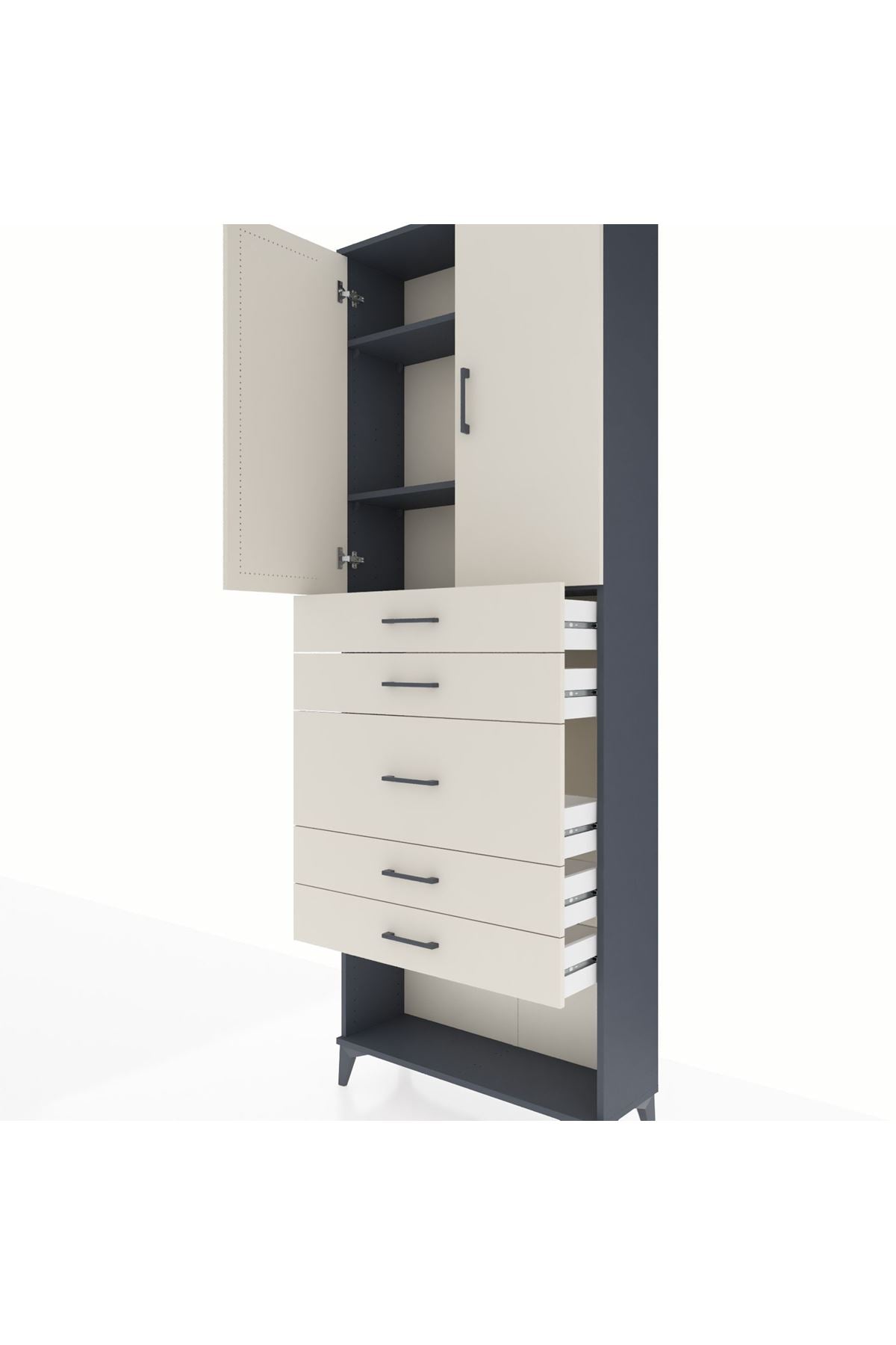 Arges Dolap 3 Raflı 5 Çekmeceli 2 Kapaklı 88x30x243 Antrasit-Aytaşı