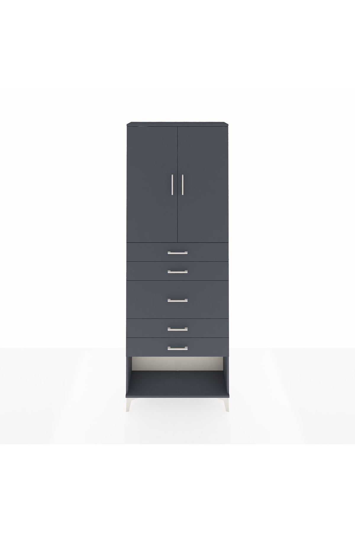 Arges Dolap 3 Raflı 5 Çekmeceli 2 Kapaklı 88x30x243 Antrasit-Antrasit