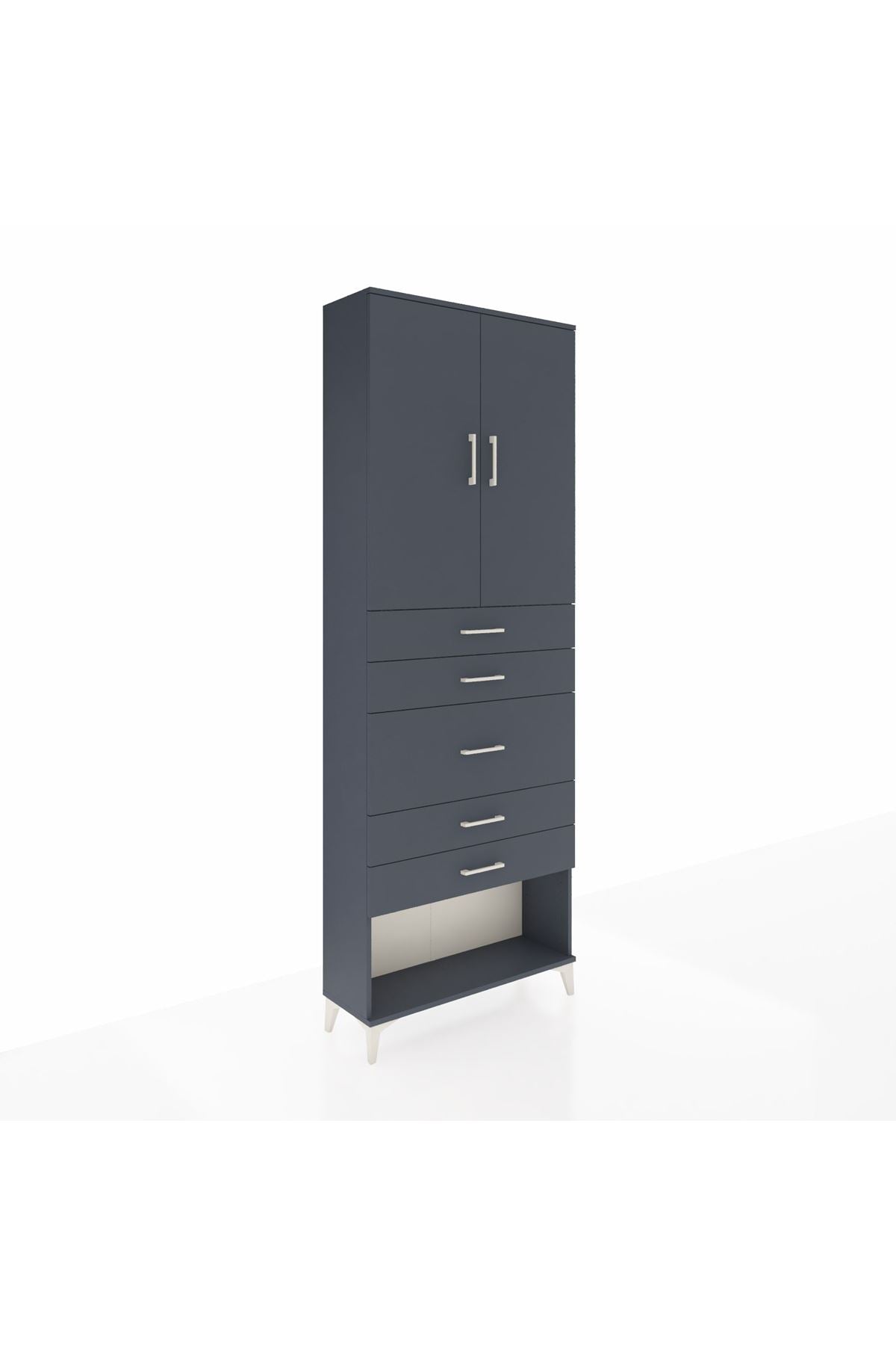 Arges Dolap 3 Raflı 5 Çekmeceli 2 Kapaklı 88x30x243 Antrasit-Antrasit