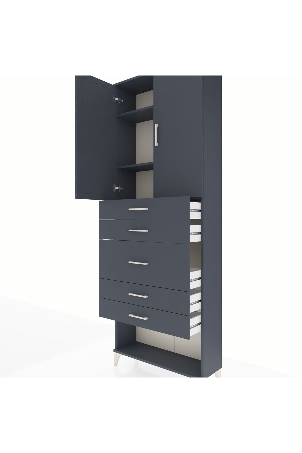 Arges Dolap 3 Raflı 5 Çekmeceli 2 Kapaklı 88x30x243 Antrasit-Antrasit