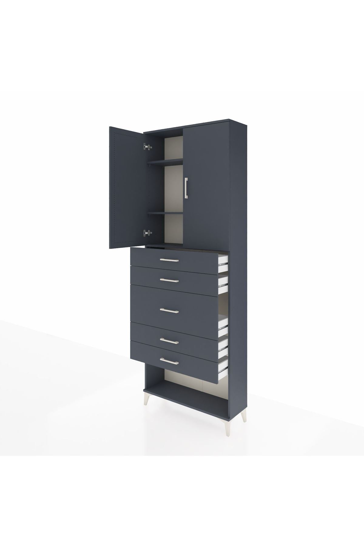 Arges Dolap 3 Raflı 5 Çekmeceli 2 Kapaklı 88x30x243 Antrasit-Antrasit