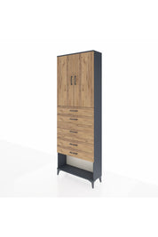 Arges Dolap 3 Raflı 5 Çekmeceli 2 Kapaklı 88x30x243 Antrasit-Çam